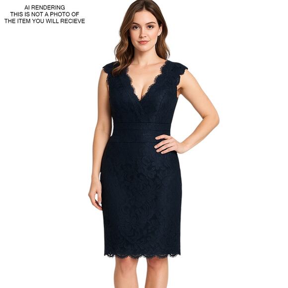 Tadashi Shoji Dress Floral Lace Dark Academia Preppy Romantic Cocktail Blue 10 - Picture 7 of 8